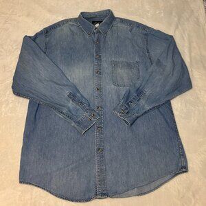 Eddie Bauer Denim Shirt Mens XL Tall Blue Button Down Long Sleeve